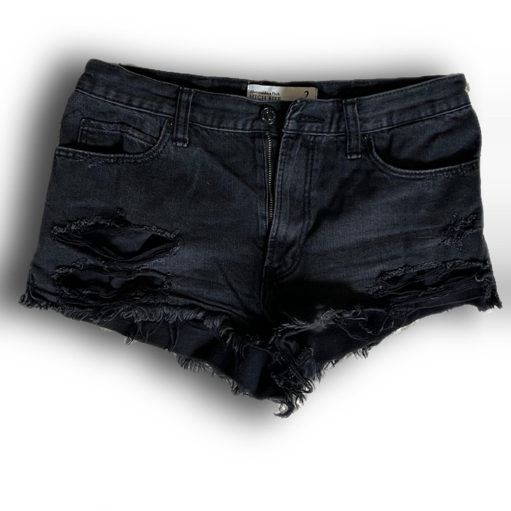 Size 2 Abercrombie & Fitch Black Frayed Denim Shorts